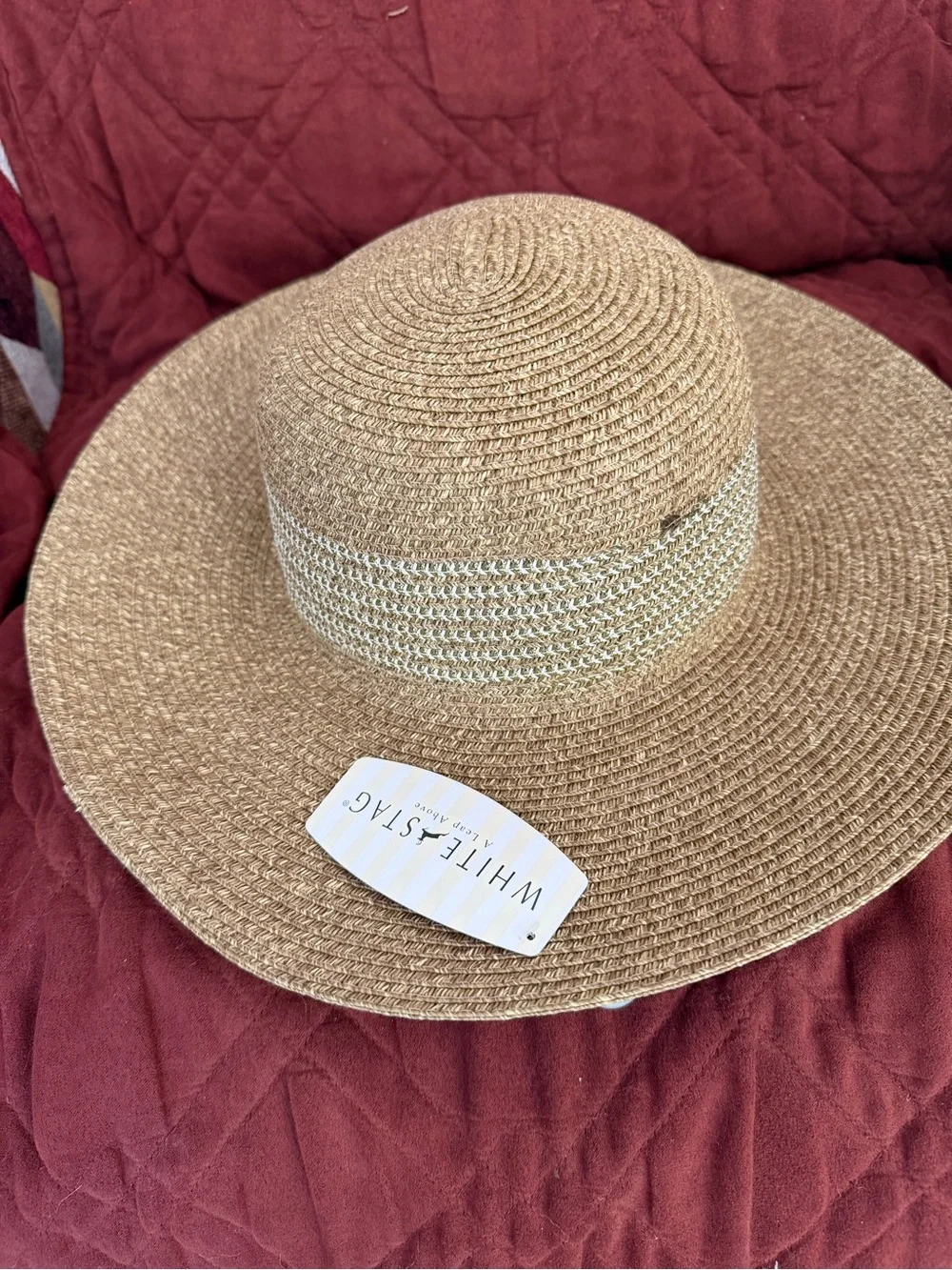White Stag Tan Straw Sun Hat with Metallic Accent - Picture 1 of 3